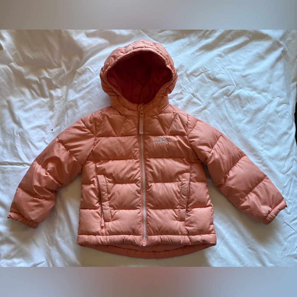 Girls LL Bean fleece lined Hooded Puffer Jacket - Pink coral